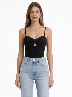 Express Black Bow Bustier Bodysuit Spaghetti Strap Corset Snap Top Size S